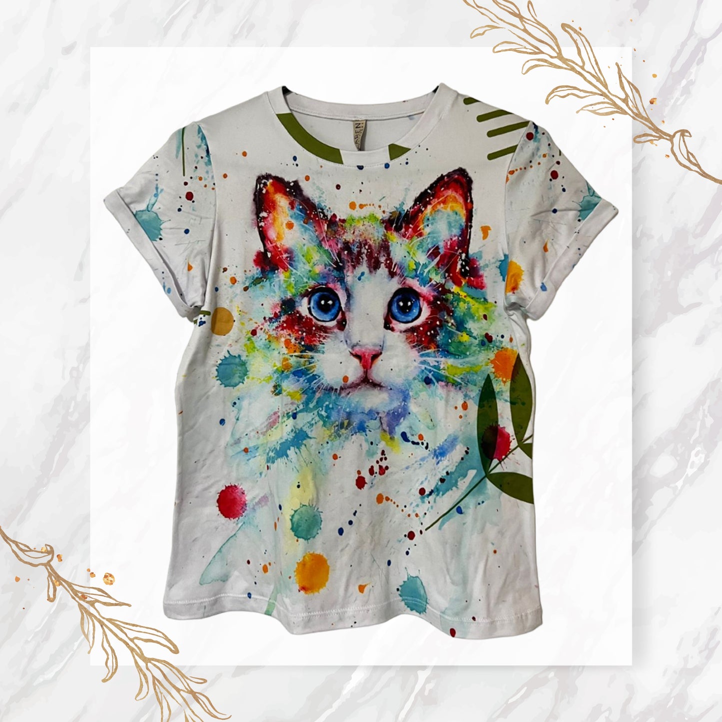 Tshirt Gato Acuarela