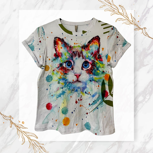 Tshirt Gato Acuarela